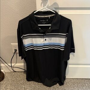 Walter Hagen Black and Gray Striped Polo Shirt
